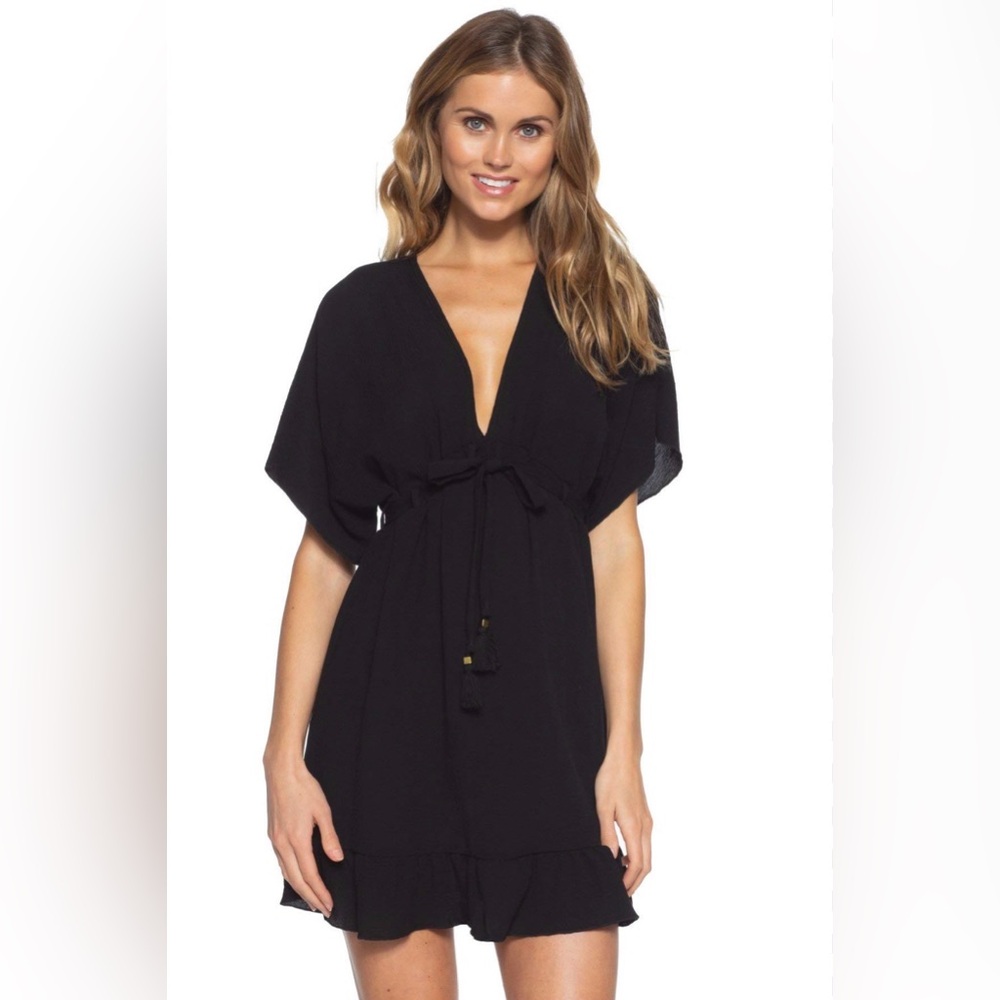 Becca black v neck light weight sheer bathing suit swim cover up XS